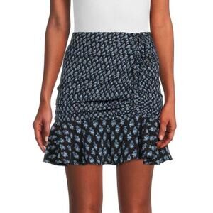 Veronica Beard Violet Silk Blend Ruched Floral Tie Mini Skirt Black 6/Small NWOT